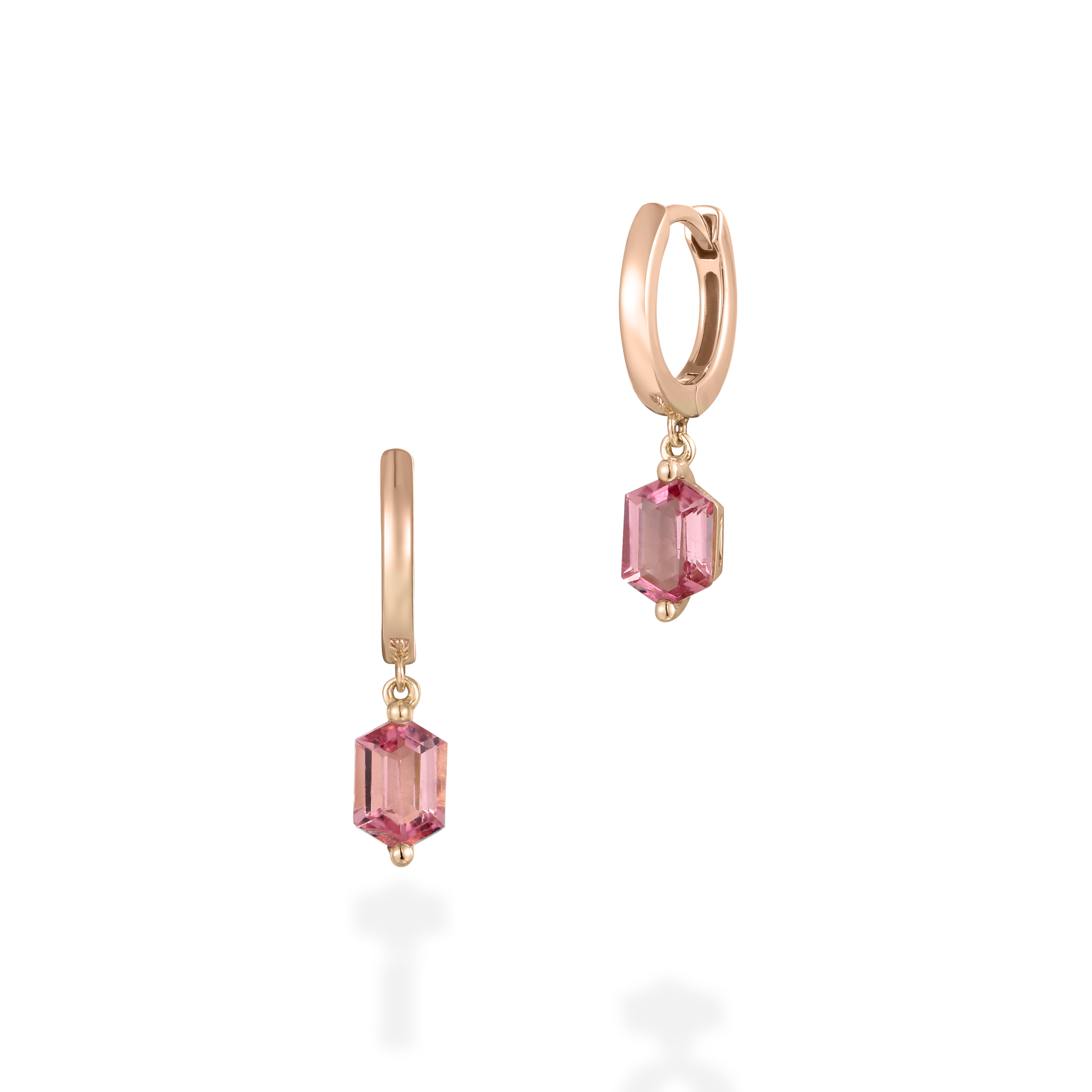 Hexagon rubellite drop earrings